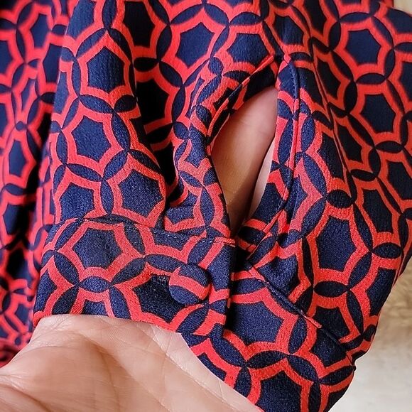 Boden women's belted v-neck maxi 3/4 sleeve red and navy dress 12L viscose - Picture 5 of 12